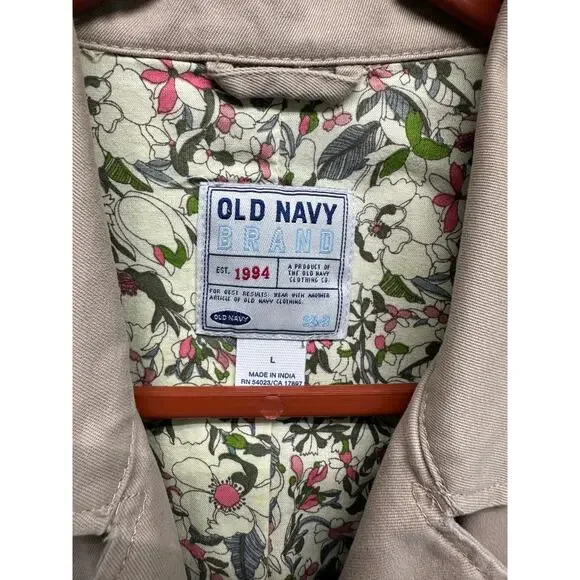Old Navy Women's Utility Jacket Khaki Beige L Cotton Floral Lined Military Style - Picture 5 of 14